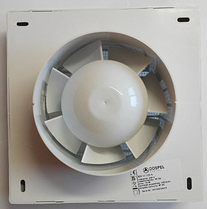 Rico 120mm bathroom fan with open fan blade housing and rear label