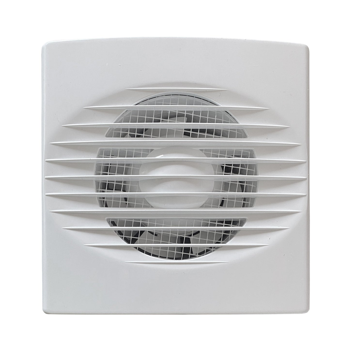 White wall-mounted ventilation fan with circular grille