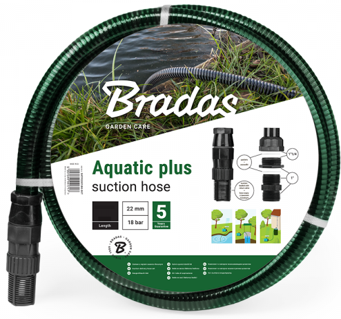 Aquatic Plus 7 m suction hose set with green corrugated hose and end fittings