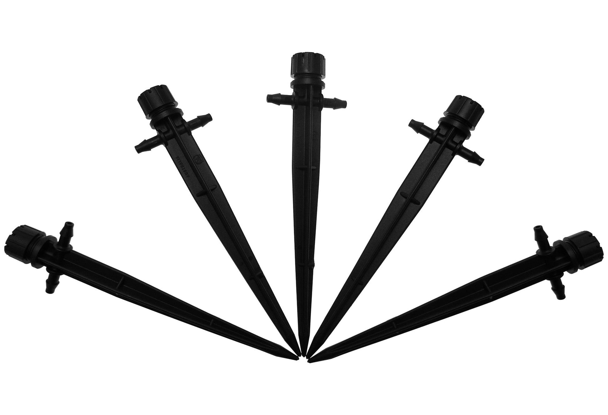 Antelco Shrubbler 360° inline sprinkler on spike, black plastic with 4 outlets