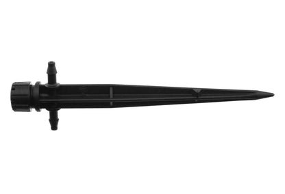 Black plastic sprinkler stake with inline connection and small nozzle