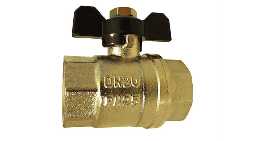 Brass nickel-plated butterfly valve DN20 3/4" BSPP with black lever handles