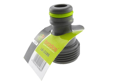 3/4" BSPM male tap connector, grey threads with lime-green trim and product label