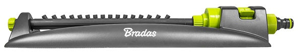 Oscillating bar sprinkler with lime-green side adjustment and grey base