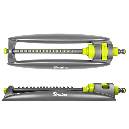 Lime oscillating bar sprinkler with grey housing and lime control knobs