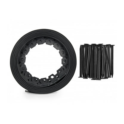 Black circular edging border strip and separate ground pegs