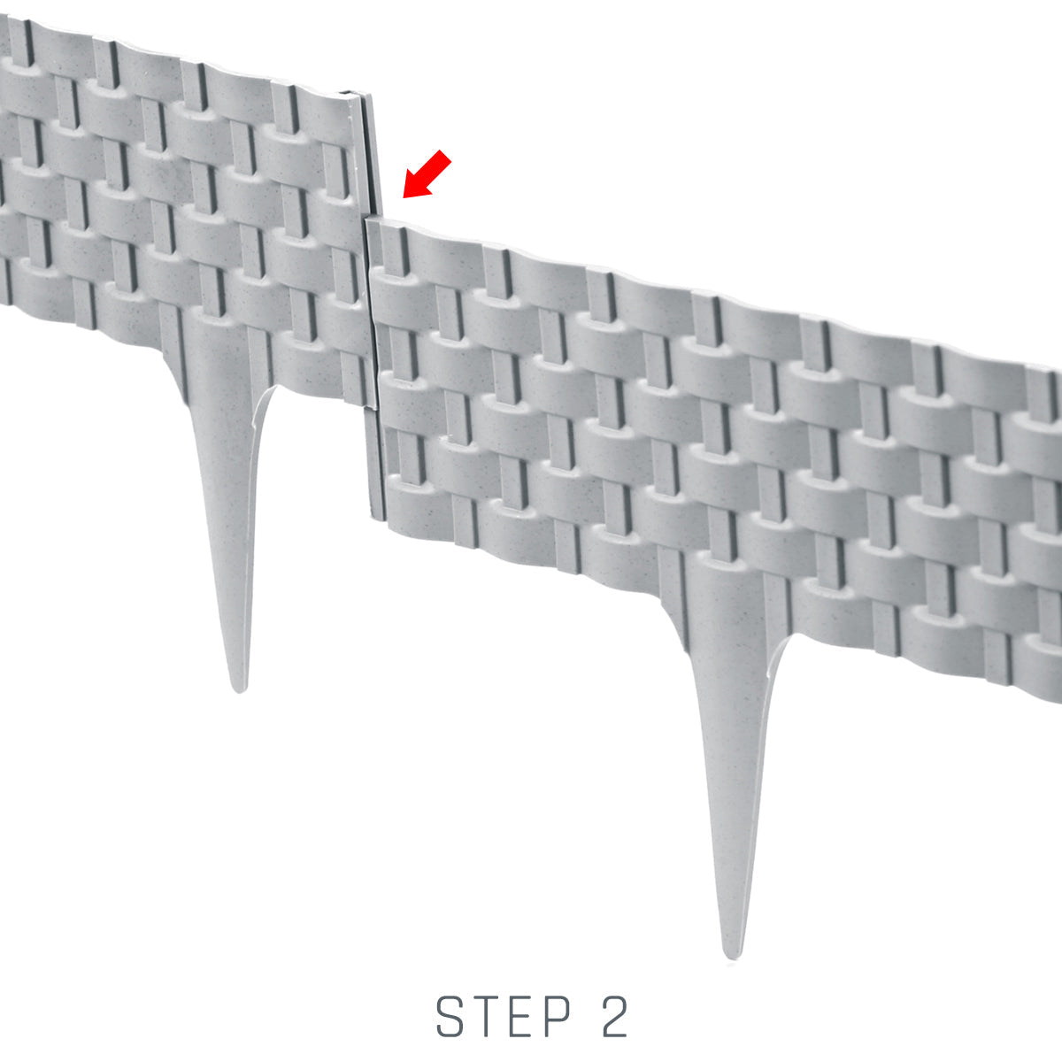 Grey lawn edging step 2 interlock close-up at stake connection point
