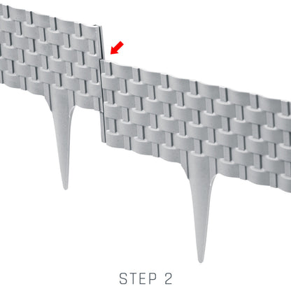 Grey lawn edging step 2 interlock close-up at stake connection point