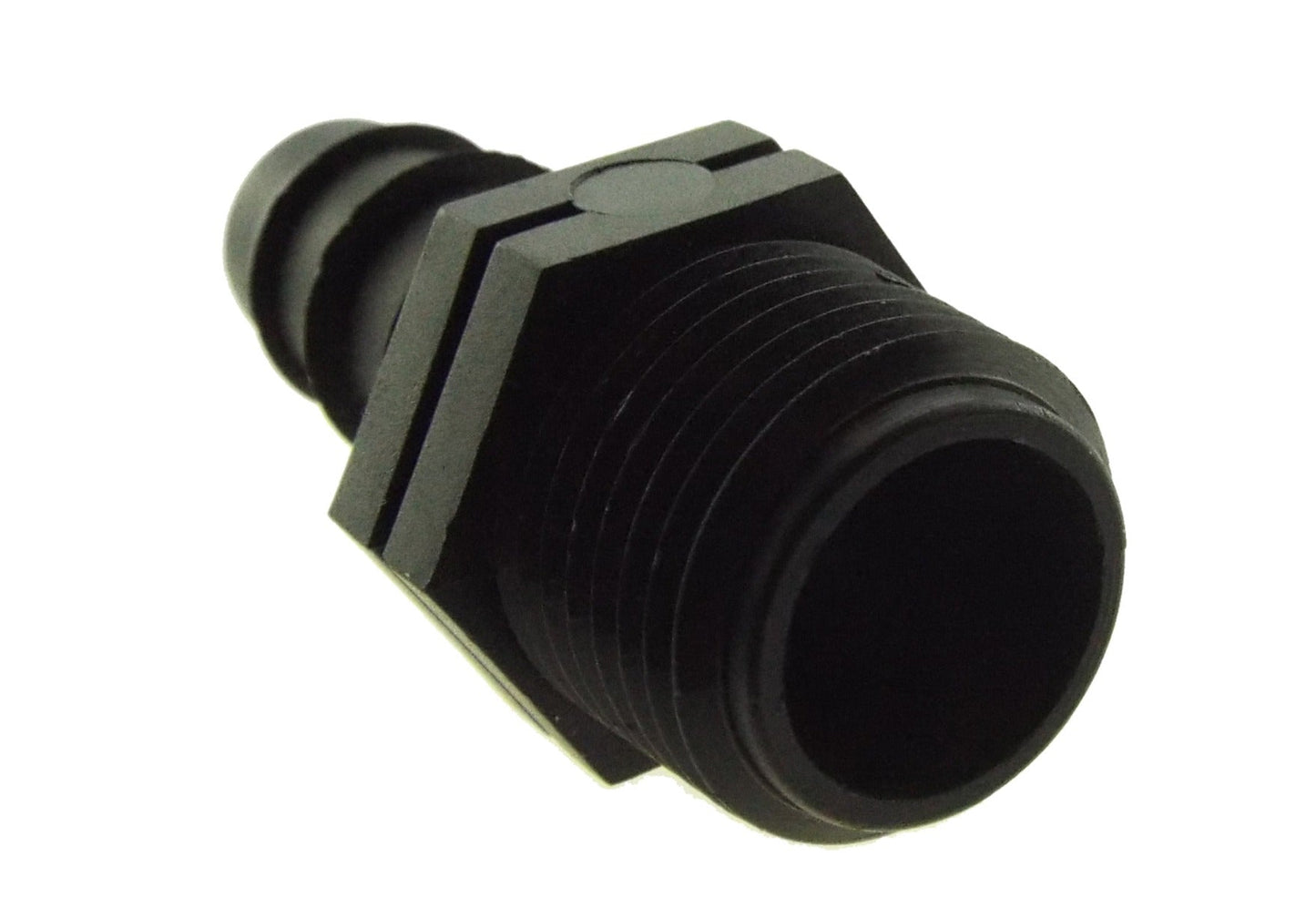 1/2" to 3/4" BSPM joiner, barbed hose end and internal threads