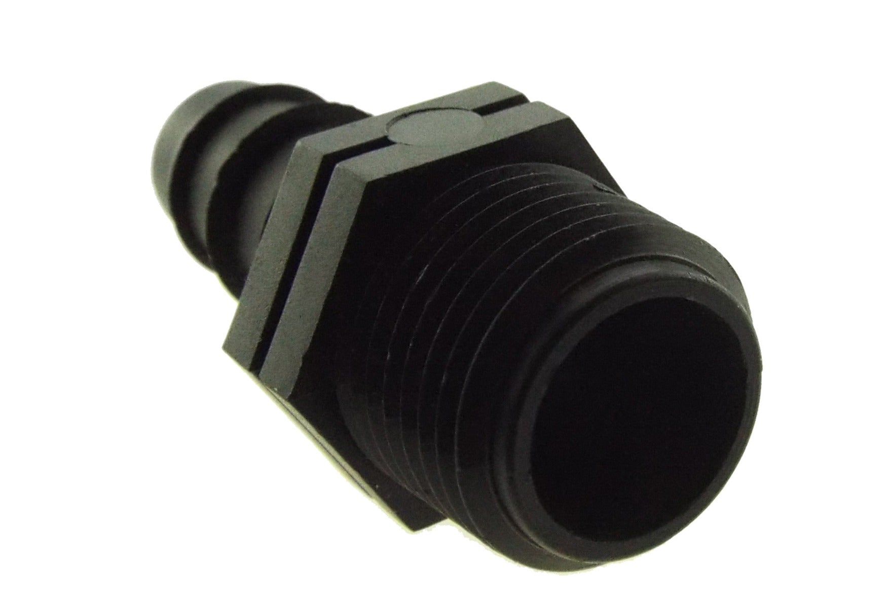 1/2" to 3/4" BSPM joiner, barbed hose end and internal threads
