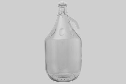 Clear 5L glass demijohn with swing-top cap and hinged closure