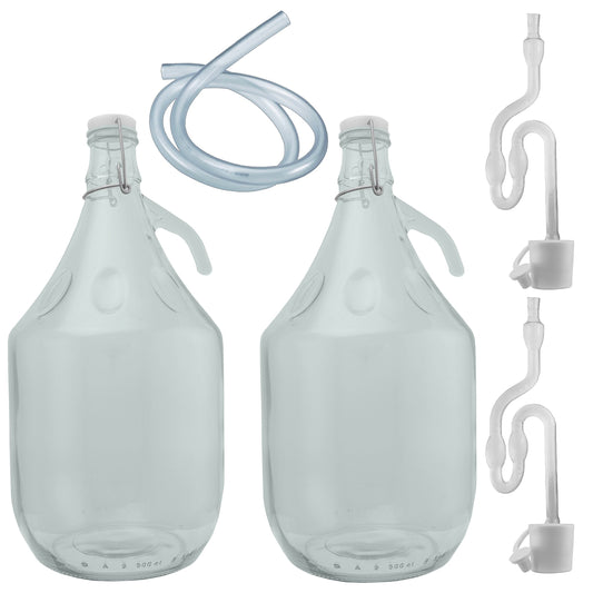 2-pack 5L glass demijohns with swing-top caps, bung and airlock tubes