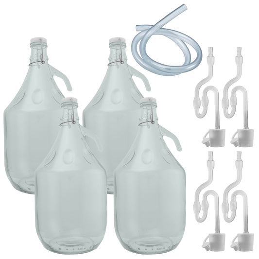 5L glass demijohn set of 4 with swing-top caps, airlock bung and tubes