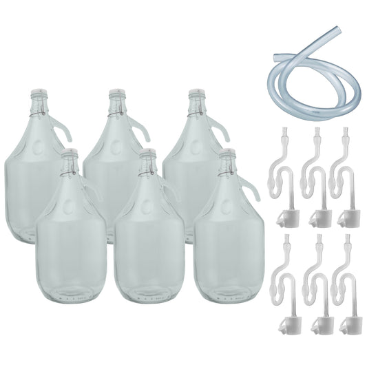 5-L-Glas-Demijohn-Set, 6 Stück: Schwingverschluss, Luftschlauch, Stopfen und Halter