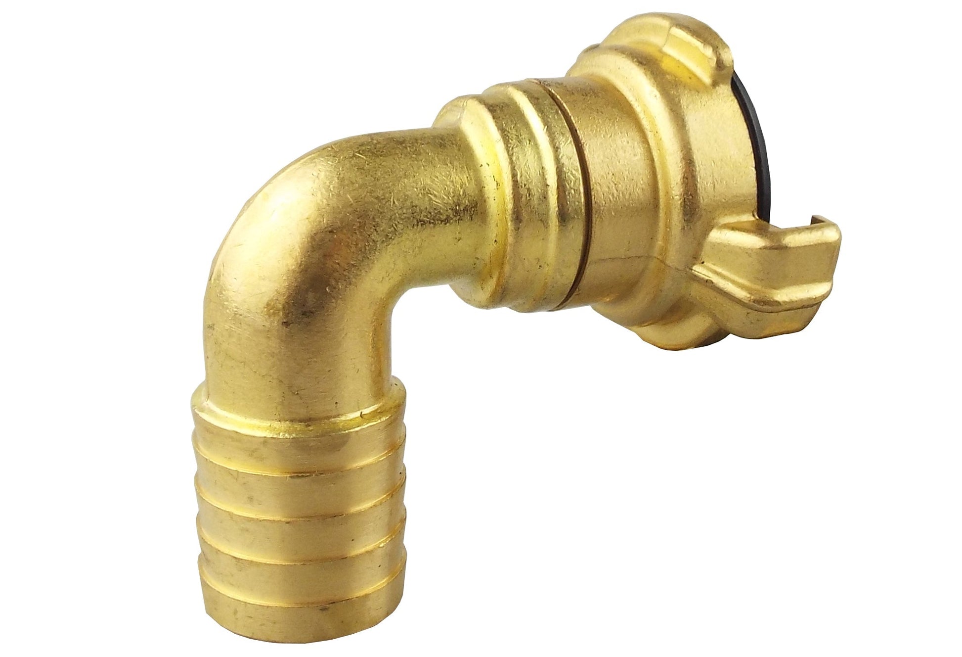 Brass swivel elbow hose fitting, 3/4 inch, curved inlet and threaded section