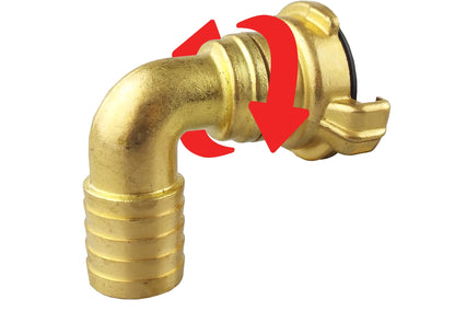 1/2 inch brass swivel elbow hose fitting with rotating clamp and barbed connection