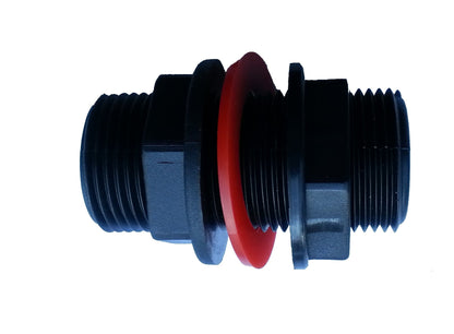Tank Connector 2" BSPM, rote Dichtung/Unterlegscheibe, schwarzes Außengewinde