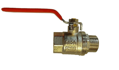 2" BSPM lever valve, nickel-plated brass body with red handle and threaded connections