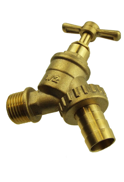 Brass garden bib tap with 1/2" BSPM inlet and angled discharge port