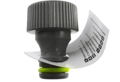 Black female tap connector with lime rubber seal ring and ribbed top cap