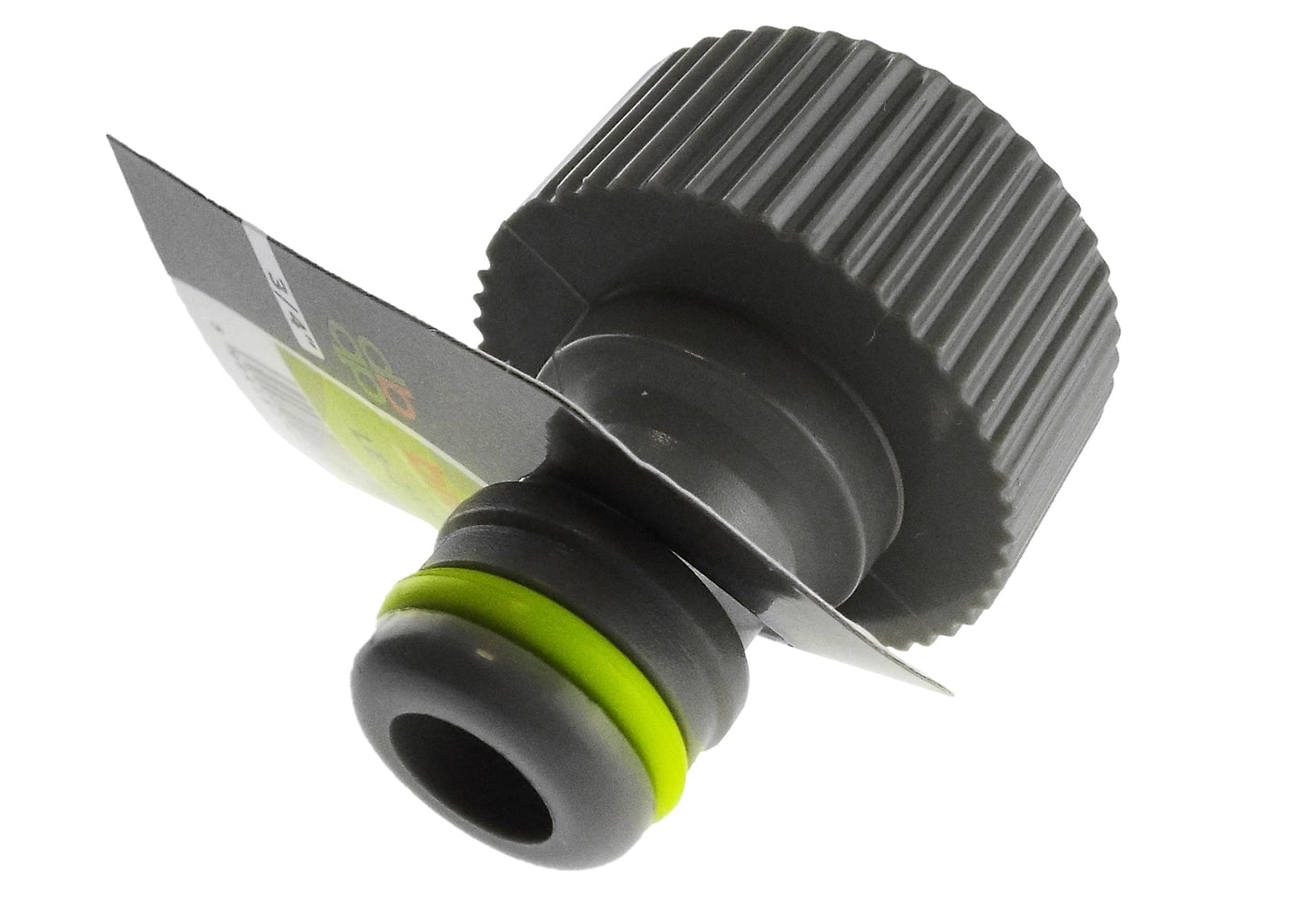 Lime tap connector with black ridged grip and sealing ring, female BSPF 1"