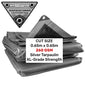 Silver tarpaulin sheet, 0.65m x 0.65m, reinforced edges and grommets