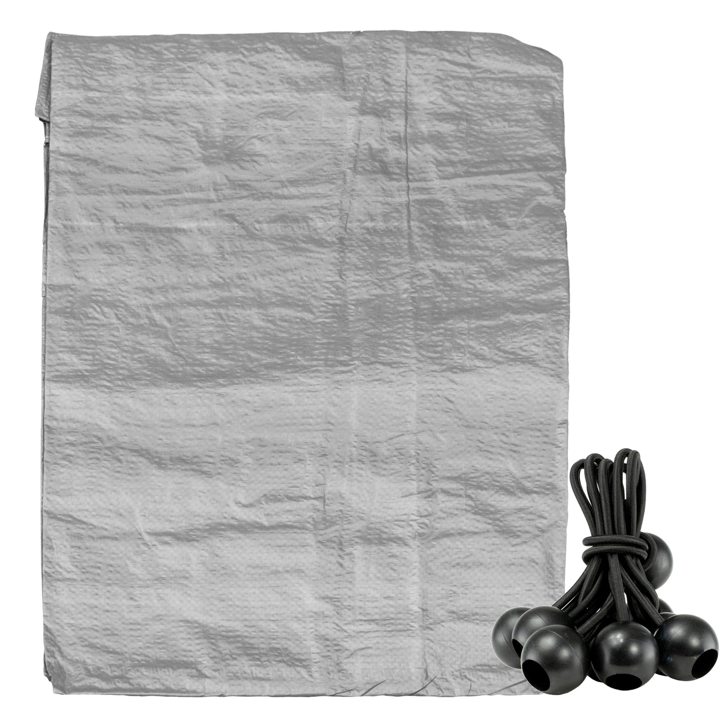 Grey tarpaulin sheet with reinforced edges and tie grommets