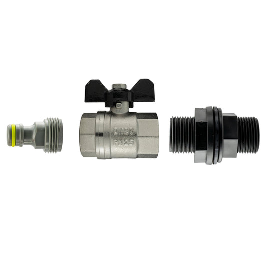 Water butt valve kit: 1/2" BSP bib valve with metal quick-connect outlet