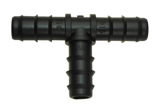 1/2in irrigation pipe tee fitting, black plastic three-way connector