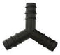 Y-tee fitting for 1/2" irrigation pipe, black plastic with barbed ends