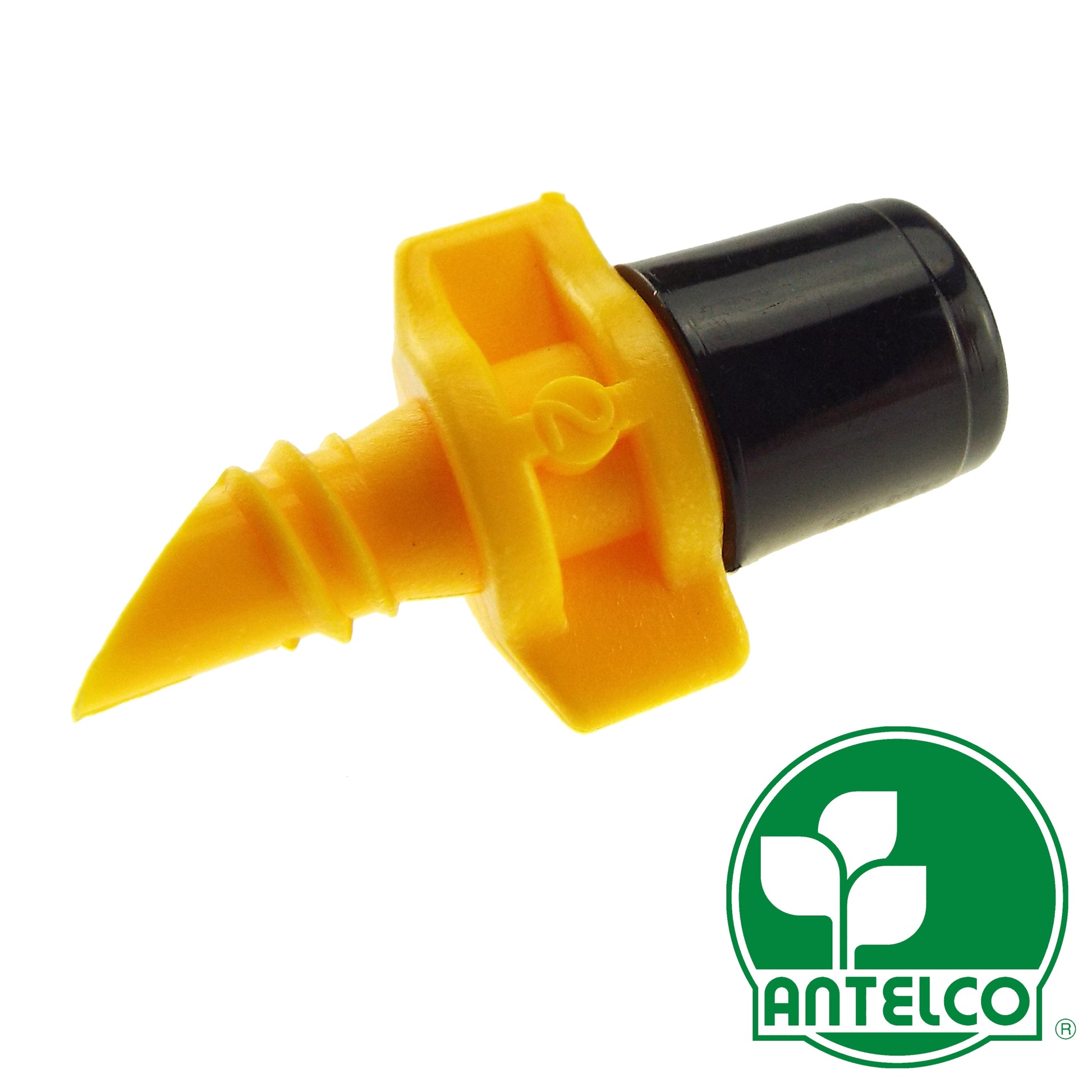 Winged micro spray jet nozzle: yellow inlet and black spray tip
