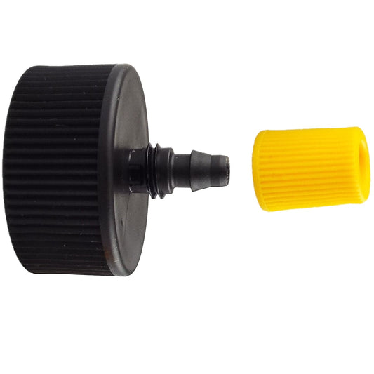 Black 3/4" BSPF tap connector with yellow 4mm micro-tube fitting