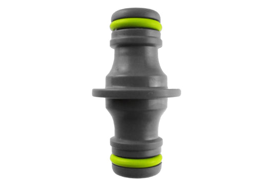 Two Way Connector male end, dark gray with lime green ring seals