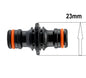 Two Way Male Connector 23mm black, with orange O-rings and locking parts