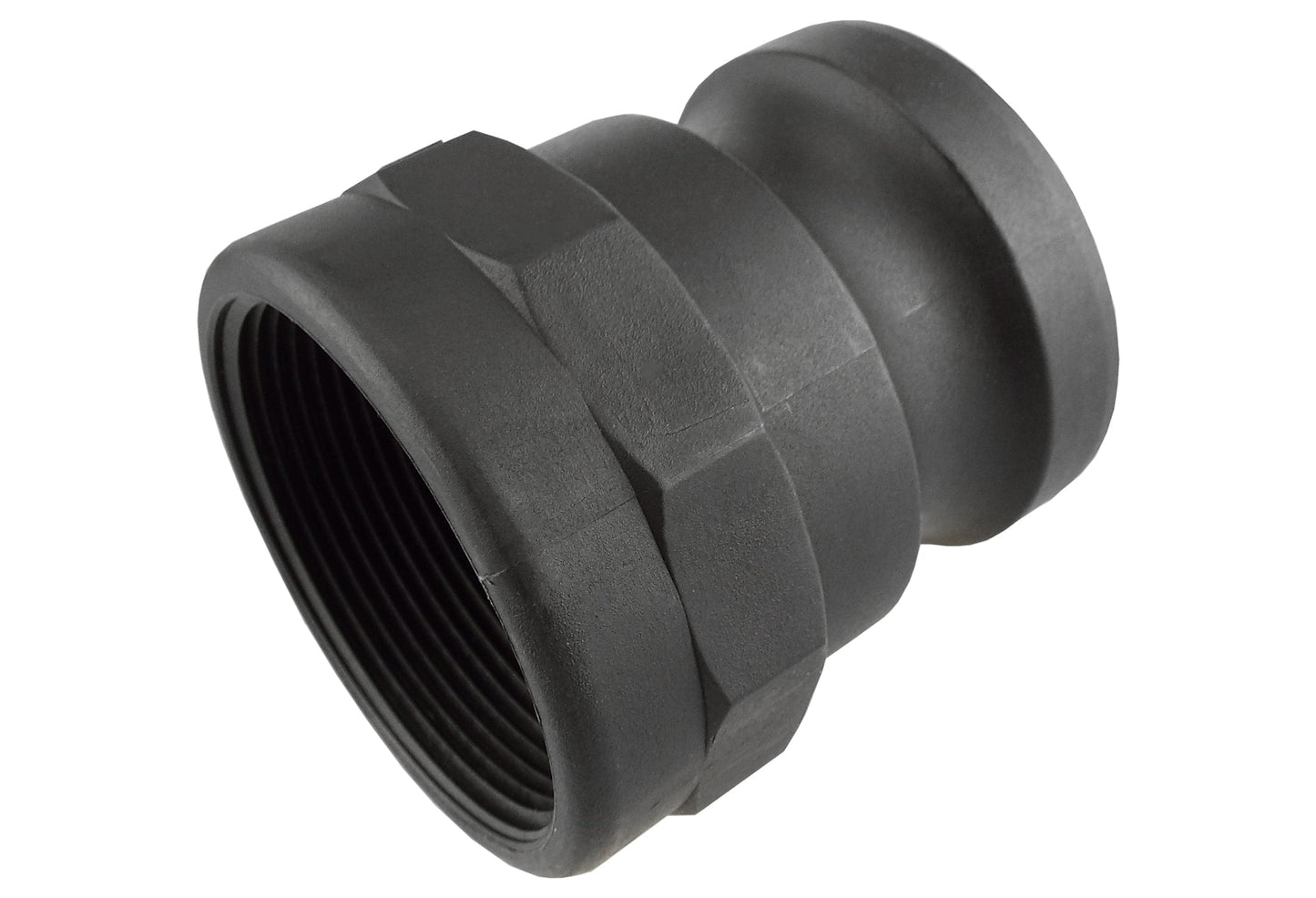 Camlock Type A 1in black coupler with external ridges and threaded inlet