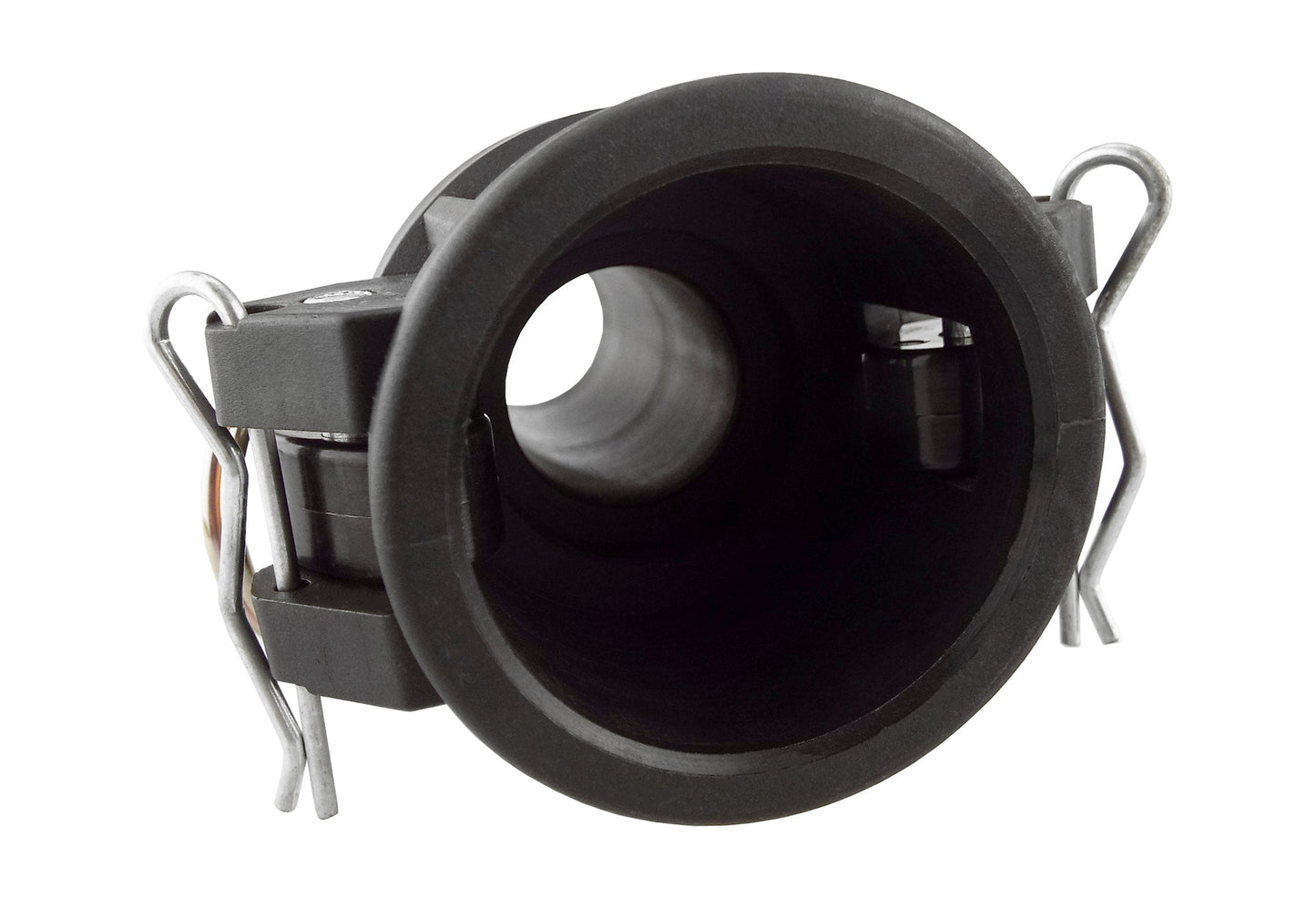 Camlock Type C 1/2" Kupplung im Schnittwinkel, schwarze Einlassöffnung sichtbar
