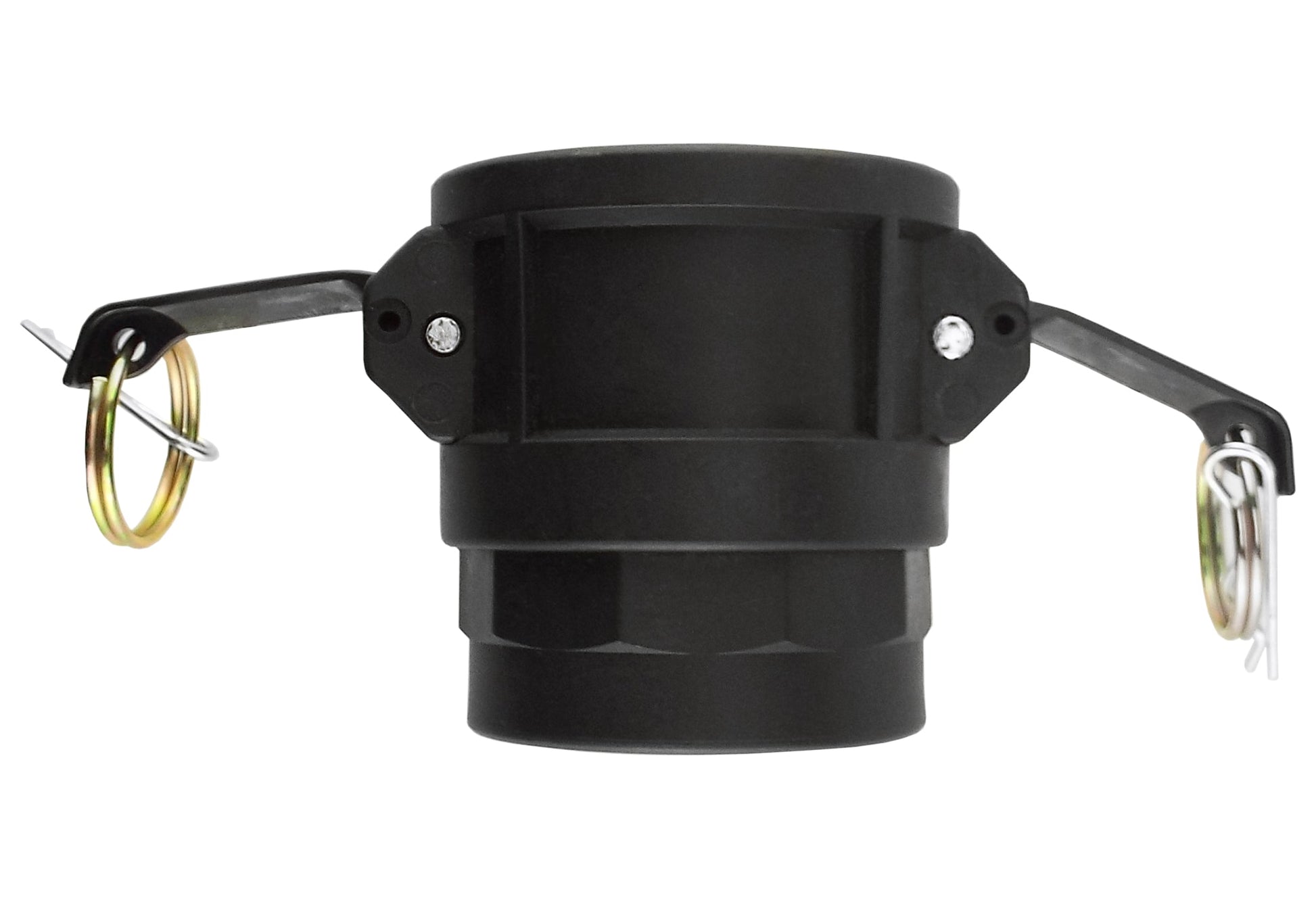 Camlock Type D 1/2" black connector head, hose coupling threads visible