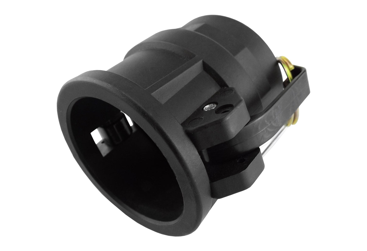 Camlock Type D 1.25" black male end with latch bracket and spring clip