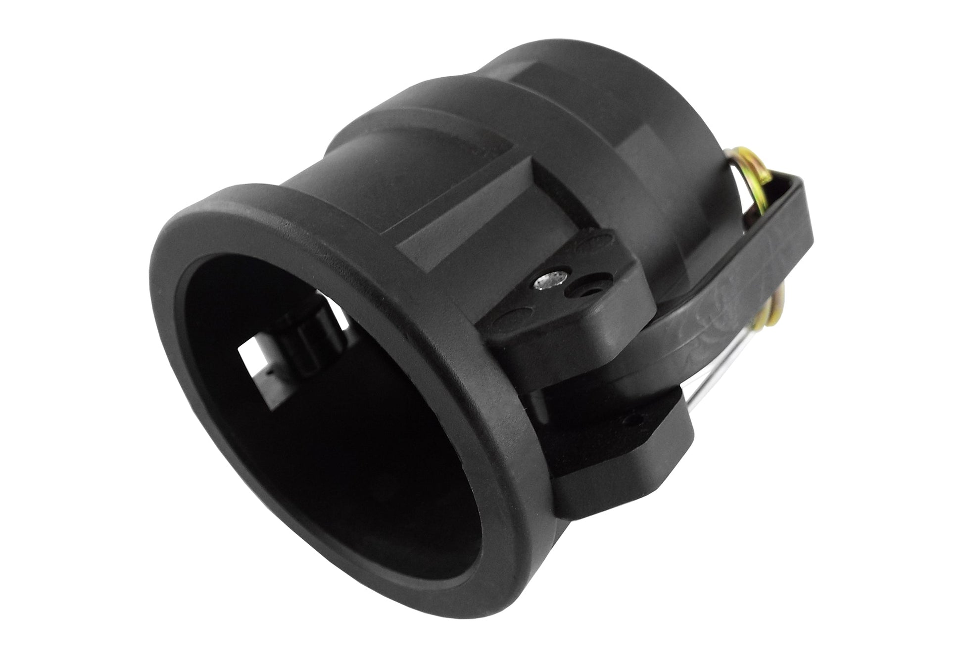 Camlock Type D 1.25" black male end with latch bracket and spring clip