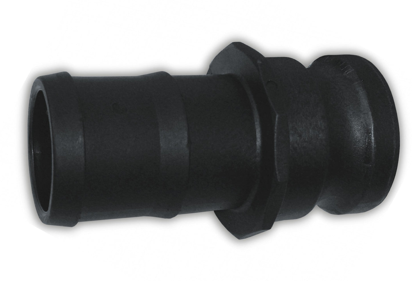 Camlock Type E 1.5" end fitting, dark molded body with stepped joint