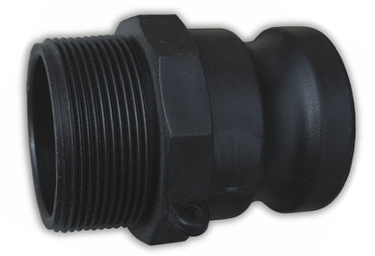 Camlock Type F 1.5" Steckkupplung, seitliche Ansicht von Gewinde und schwarzem Griffbereich