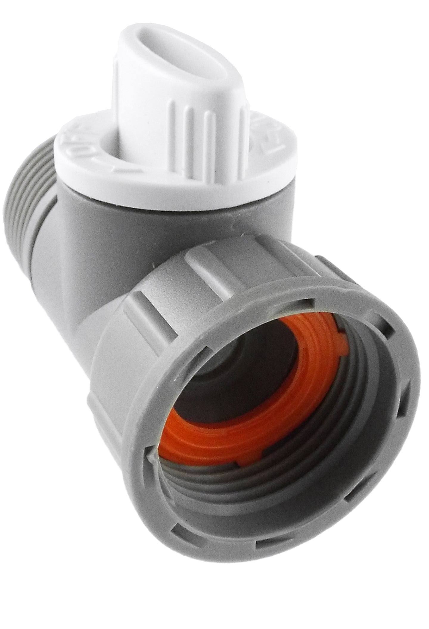 Tap adapter with valve, 3/4" BSPM-F opening with orange sealing ring