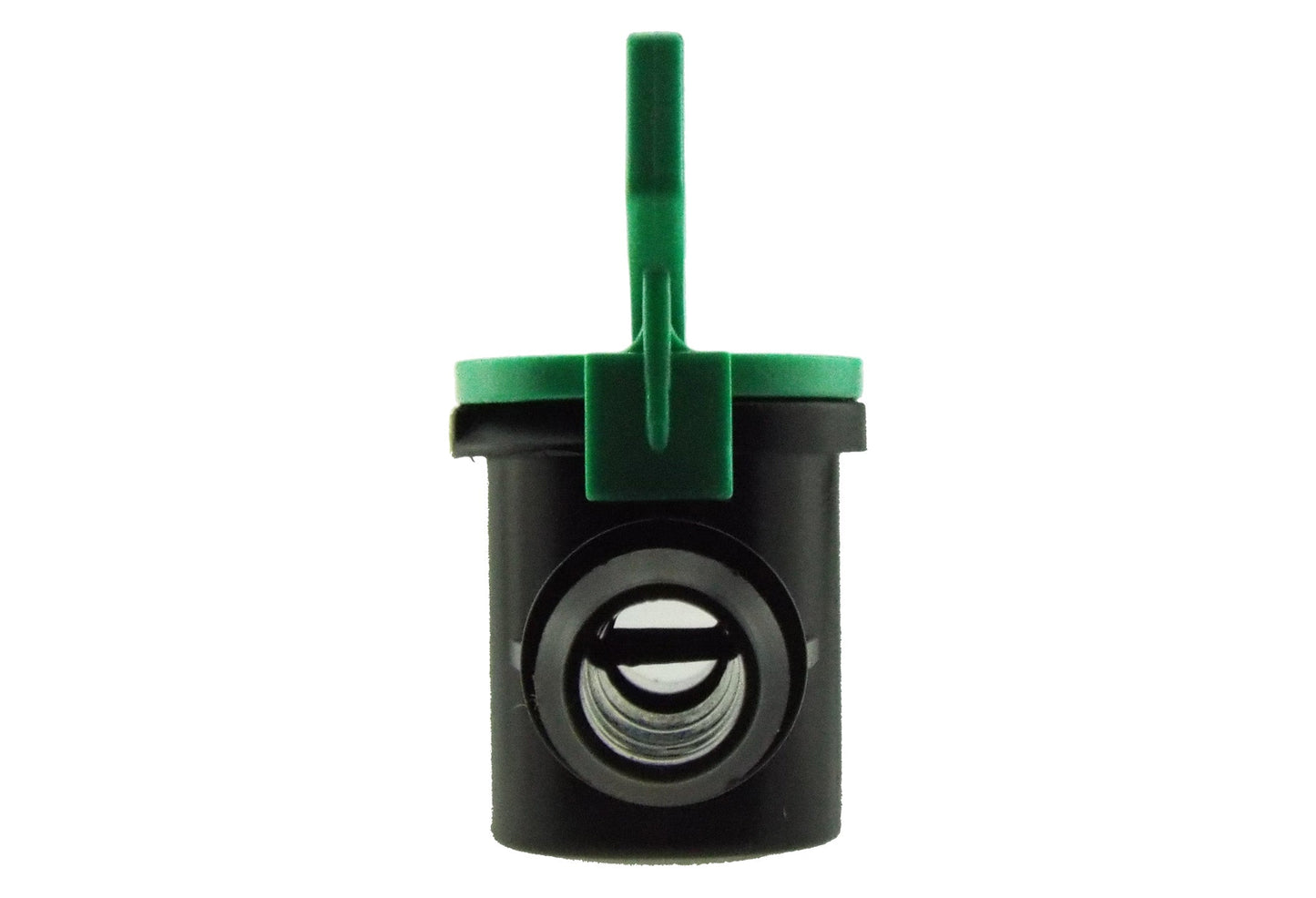 1/2" inline irrigation valve with green top insert and black outlet