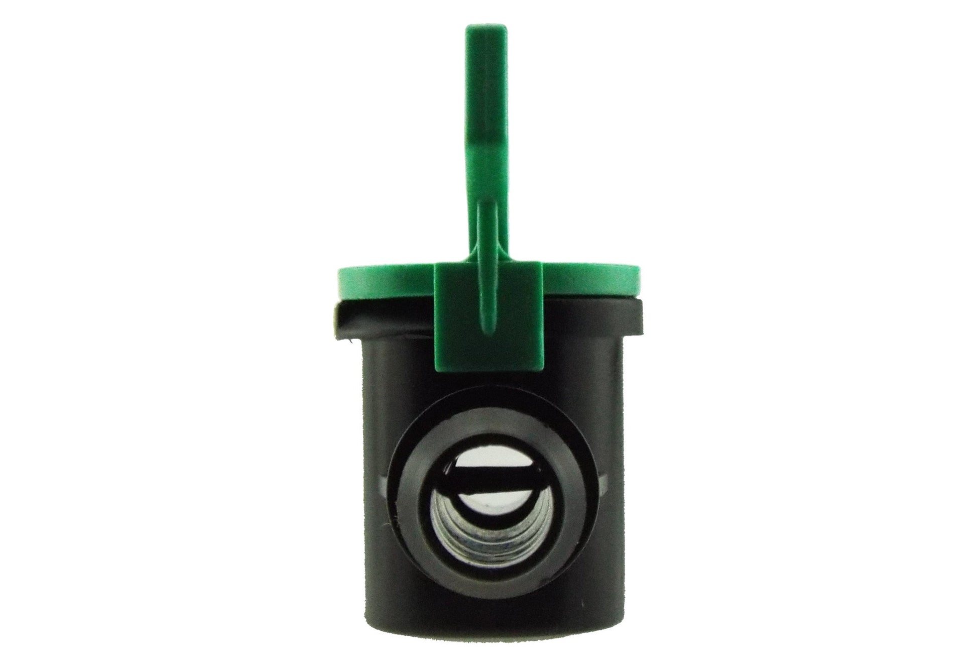 1/2" inline irrigation valve with green top insert and black outlet