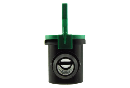 1/2" inline irrigation valve with green top insert and black outlet
