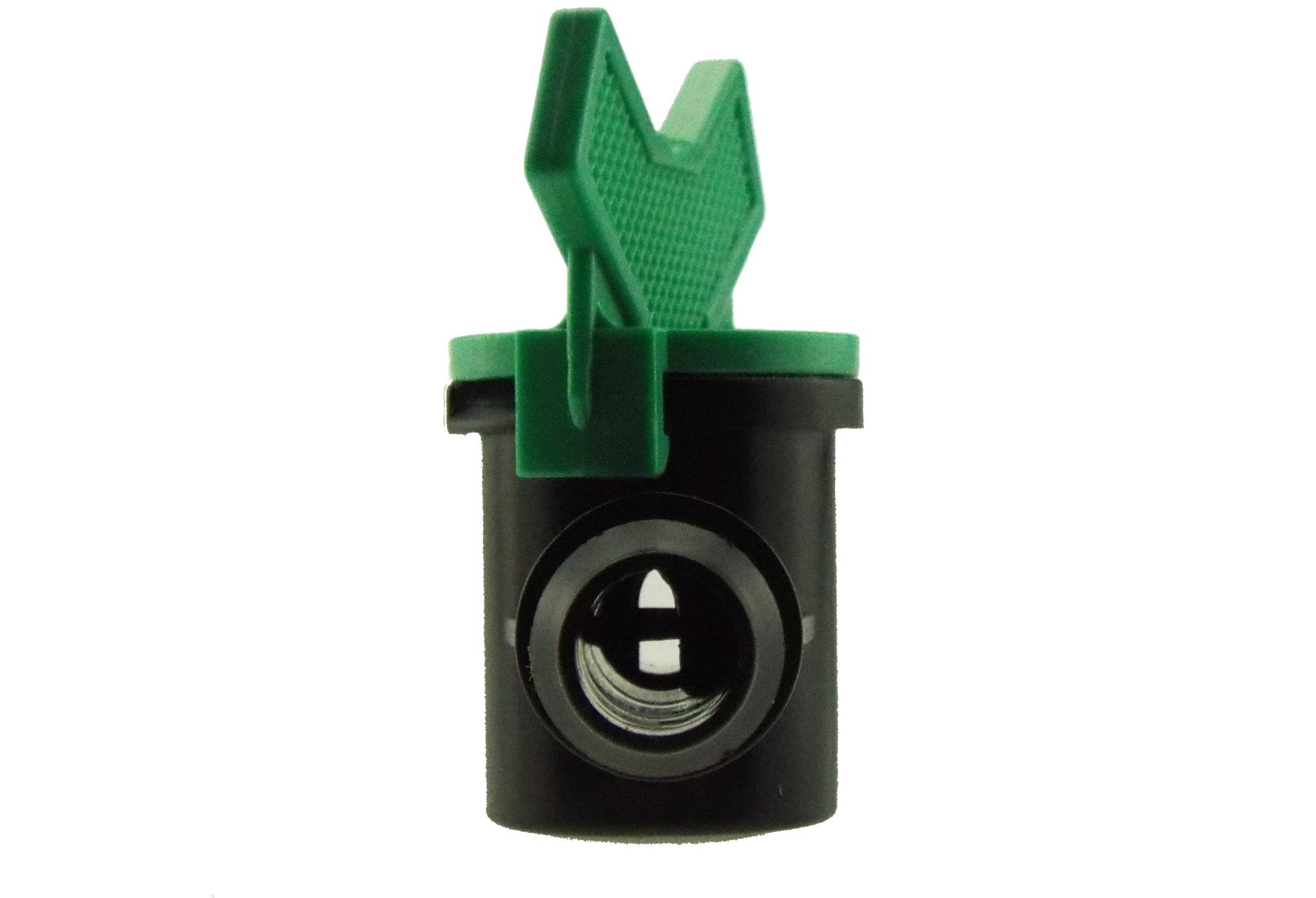 1/2" inline irrigation valve with green lever and black internal inlet