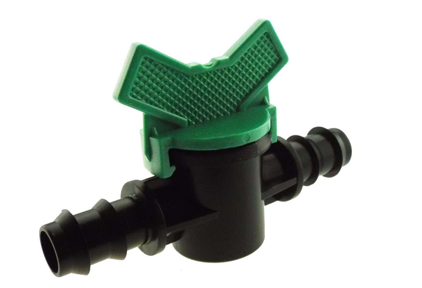 In-line valve 1/2" irrigation pipe, green handle with black connectors