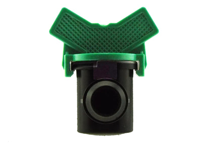 1/2" inline irrigation valve, green actuator with circular inlet on black housing