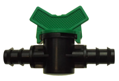 1/2" inline irrigation valve with green actuator and black body fittings