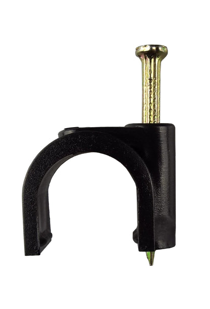 Single 16 mm irrigation pipe clip, black housing with brass fastening nail